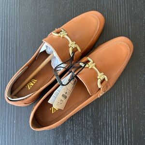 Zara Women's Tan Loafers with Gold Accents *New with tags